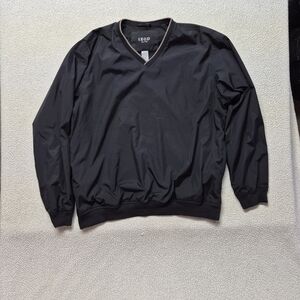 Izod Black V-Neck Pullover Windbearker with Contrast Trim